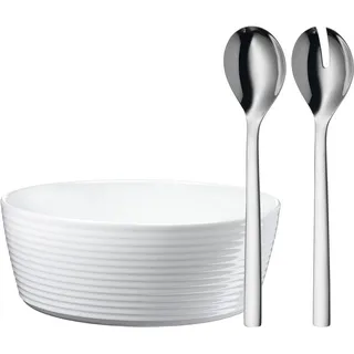 WMF "Nuova" 2x Salatbesteck, 1x Porzellan-Salatschüssel, Geschenkverpackung, edelstahl, weiß