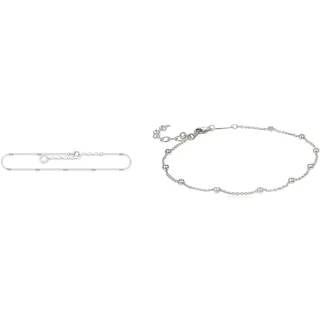 THOMAS SABO Damen Fußkette klassisch 925 Sterlingsilber AK0031-001-21-L27v & Damen Fußkettchen Fußkette Kugeln 925 Sterling Silber AK0002-001-12-L27v