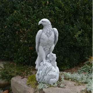 Massive Steinfigur Stein Adler Vogel Gartendeko Steinguss frostfest Raumdeko - grau - 50 cm