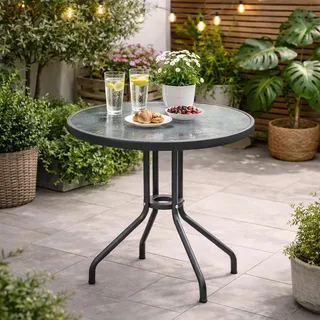 Bistrotisch Balkontisch Gartentisch Anthrazit Glas/Metall Ø60 H70cm - Grau