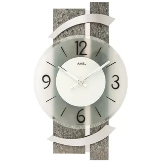 AMS 9548 Wanduhr Quarz analog modern Naturstein Optik mit Glas und Aluminium - Grau, Silber