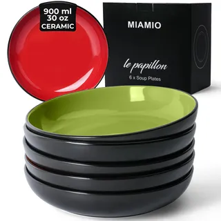 MIAMIO - 900 ml / 22 cm Geschirrset, Salatschüssel, Pastateller, Müslischale, große Bowl Schüssel, Suppe & Porridge - Le Papillon Kollektion (Suppenteller (6x))