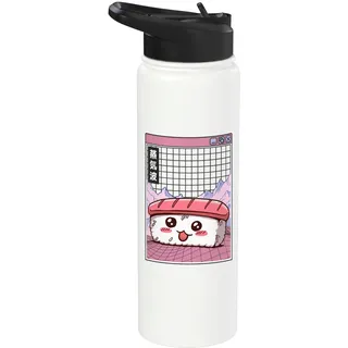 Sushi Kawaii Grid Vaporwave Ästhetischer Anime Stainless Steel Insulated Water Bottle