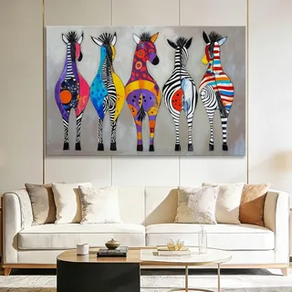 Leinwandbild Gerahmt 120 x 60 cm, Tiere Zebra Graffiti Kreativ Pop Art Muster Leinwand Modernes Wandbild für Schlafzimmer & Büro -Vlies Poster Wand Deko