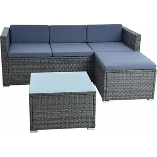 Rattan Lounge Sitzgruppe Gartenmöbel Set Sofa Couch 3-Sitzer Rattanmöbel Grau - Grau