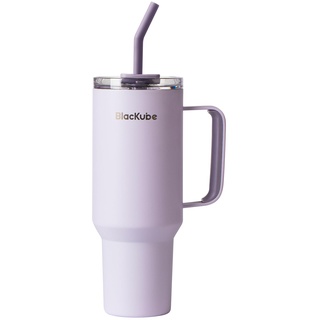 Blackube 1200ml Trinkbecher mit deckel und strohhalm, Becher mit deckel und strohhalm, Auslaufsicher, Große Trinkflasche aus Metall für Sport, Schule, Fitness, Outdoor, Camping-Fliederfarben