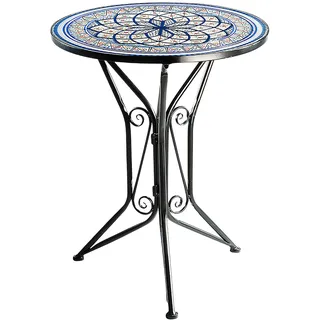 Kobolo Gartentisch Mediterran mit Platte in Mosaikoptik - Höhe 68 cm Durchmesser 55 cm