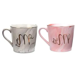 2 Stück 400 ml Mr und Mrs Tassen Keramik Kaffeebecher für Kaffee, Tee und Wasser, Geschenk für Hochzeit, Valentinstag, Jubiläum und Weihnachten - Grau, Rosa