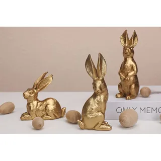 WONDROUS' DECO Harz Leuchtend Gold Osterhase Figuren Klein Deko Osterhase Statue 3er Set Vintage Osterhase Tisch Home Dekoration Geschenk