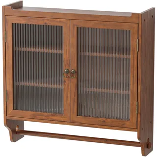 Wandschrank im Vintage-Stil - Doppeltür mit Glas - 63 cm - 3 Ablagen - Handtuchhalter - Für Bad/Küche/Esszimmer - Farbe B - Braun
