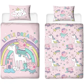 PEPPA PIG Character World Offizielles Kleinkinderbettwäsche-Set mit Bettbezug | Wendbare 2-seitige Junior-Bettwäsche inklusive passendem Kissenbezug Marken