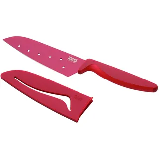 KUHN RIKON 22834 Messer Colori 2 Santokumesser klein dunkelrot ergonomischer Griff 28 cm Karbonstahl antihaftbeschichtet m. Klingenschutz