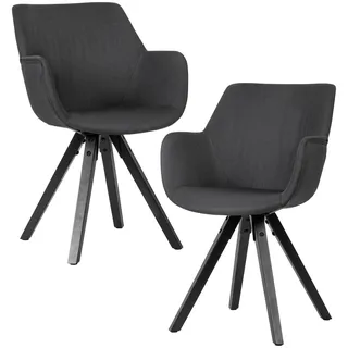 WOHNLING Esszimmerstuhl 2er Set Schwarz mit Armlehnen mit schwarzen Beinen Stoff Küchenstühle Modern mit schwarzen Beinen Schalenstuhl Gepolstert - Schwarz