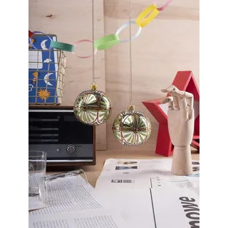 2 Glas Weihnachten Weihnachtskugeln mit Glitzer-Muster und Perlen