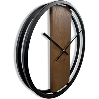 Wanduhr groß ohne tickgeräusche LOFT OVAL Metall schwarz 3D XXL modern Holz Eiche Braun Badezimmer Wohnzimmer 50cm Durchmesser - Braun