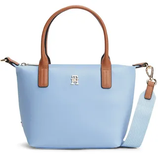 Tragetasche TOMMY HILFIGER "POPETTE MINI TOTE", Damen, Gr. B/H/T: 30cm x 20cm x 14cm, hellblau, Textil, Taschen Tragetasche, Damen Umhängetasche, Minibag mit abnehmbarem Umhängeriemen
