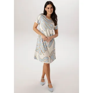 Jerseykleid ANISTON SELECTED, Damen, Gr. 40, N-Gr, hellblau, sanftes weiß, zimt, Milano Rib, Obermaterial: 85% Viskose, 10% Polyester, 5% Elasthan, bedruckt, geblümt, gemustert, figurumspielend kniefrei, Rundhals, Kleider Jerseykleid, in leichter A-Linien-Form