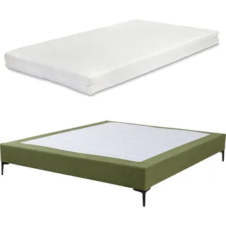 [en.casa] Doppelbett Lilla mit Matratze Cord 140x200 cm Grün