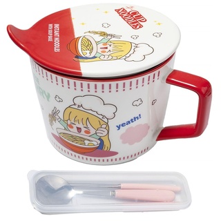 lachineuse - Instant-Nudel-Schüssel – Japanische Ramen-Schale & chinesische Nudeln – mit Besteck & Deckel – Frühstücksschale, Suppe, Reis – Geschenkidee Asiatisch, Japan China, Cup Nudeln – Rot