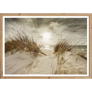 Bönninghoff Bild mit Rahmen "Wandbild gerahmt STRANDSONNE 50x70 cm – Maritime Wanddeko Dünen" Düne  Gräser  Küste  Landschaft  Meer  Natur  Sonnenaufgang & -untergang  Strand 1 Stk. tlg. mit dekorativem Rahmen, farbe rahmen: artisan, farbe bild(er): beige, grau, weiß