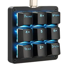 Koolertron Einhändige mechanische Makro-Tastatur,LED-Hintergrundbeleuchtung tragbare Mini-Einhand-mechanische Gaming-Tastatur OSU mit 9 voll programmierbare Tasten(Black/Blue Backlit/Blue switches)
