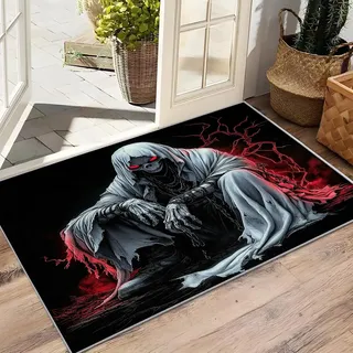 AevuCub Halloween Sensenmann Deko, Totenköpf Teppich 80x150 Kurzflor, Kleiner Teppich Wohnzimmer Gotisch Skull, Weich rutschfest Waschbare Teppiche, Bettvorleger Schlafzimmer Kinderzimmer