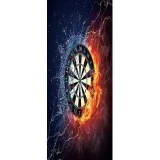 A.Monamour Türtapete Selbstklebend Türfolie Türposter 3D Dartscheibe In Feuer Und Wasser Auf Schwarzem Hintergrund Vinyl Folie Türdeko Tapete Wandbild Türaufkleber Türtattoo 85x200cm