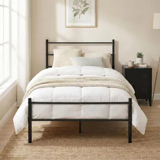 FurnitureR Metallbett 90x200 cm Einzelbett, Stabiler Stahlrahmen mit Lattenrost, Modernes Bettgestell mit Kopf- und Fußteil, Schwarz oder Weiß, Mehrere Designs