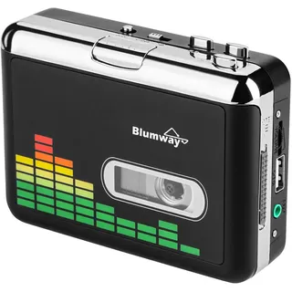 BlumWay USB Kassette zu MP3 Konverter, tragbarer Kassettenspieler Digital Kassettenkonverter Audio Musik Player Kassettekonverter mit Kopfhörern und Tragetasche (PC000249)