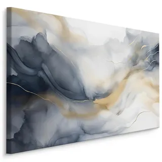 Muralo Leinwandbild Marmor Muster Malarei 90x60 , Blau, Weiß, Beige, Grau , Textil , Marmor Optik, Abstrakt , Rechteckig , 90x60 cm , Bilder & Rahmen, Bilder, Leinwandbilder