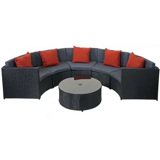 Mendler Poly-Rattan Garnitur rund 7-tlg. Schwarz