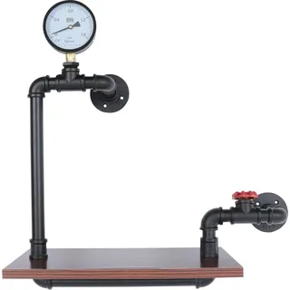 Industrielles Wandregal - Rohrregal Ablage - Metall Holz - 40×20×57 cm - Tragkraft 25 kg - Wasserfest für Küche Bad Wohnzimmer - Schwarz - Schwarz