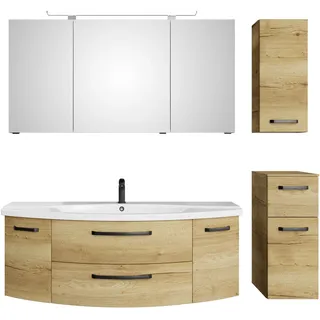Saphir Badmöbel-Set "Serie 4010 4-teilig Keramik-Waschtisch mit LED-Spiegelschrank" Set, halifax eiche quer nachbildung