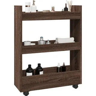 Schlichtes Aufbewahrungswagen Schmal 3 Etagen Eichen-Optik Holzwerkstoff Design Servierwagen 5034704 - Braun