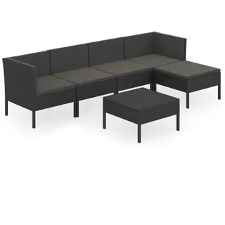 vidaXL 6-tlg. Garten-Lounge-Set mit Auflagen Poly Rattan Schwarz - Schwarz