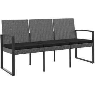 vidaXL Gartenbank 3-Sitzer mit Kissen Dunkelgrau PP-Rattan