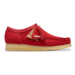 Clarks für Herren. 26180195 Wallabee rote Lederschuhe (41), 1 bis 3 cm, Wildleder, Schnürsenkel, Lässig
