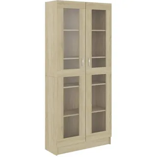 vidaXL Vitrinenschrank mit 5 Fächern, 2 Glastüren 82,5/30,5/185 cm aus Holzwerkstoff Sonoma-Eiche Dekor , Sonoma Eiche , Strukturbuche , Rechteckig , 82.5x185x30.5 cm , Esszimmer, Vitrinen, Vitrinenschränke