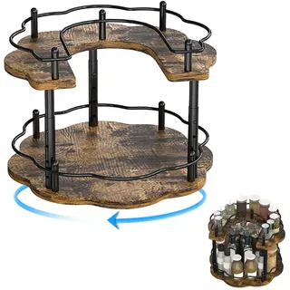 Gewürzregal, 2-stufiger Holz Drehteller Organizer, Küchentheke Gewürz Organizer mit 4-stufig Höhenverstellbare Stützstange, Drehteller mit Erhöhte Geländerstruktur für Küche Frisiertische Couchtisch