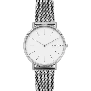 Skagen Damenuhren Signatur, Zweizeiger Uhrwerk, 38mm Silbernes Edelstahlgehäuse mit EdelstahlMesh Armband, SKW2785