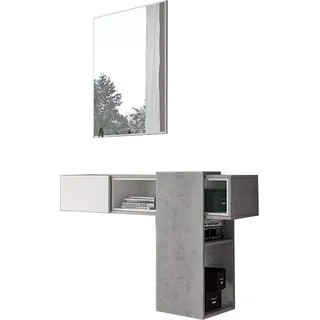 Limbadi - Flurkommode 100x31x75h cm Grau Beton, Spiegel Inkl. - Grau