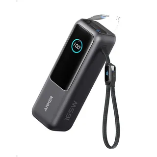 Anker 165W 25000mAh Laptop Powerbank mit 70cm ausziehbarem Kabel | 3 USB-C Ports, mit Trageband, für MacBook Pro, iPhone 17/16/15, Samsung, flugzeugtauglich