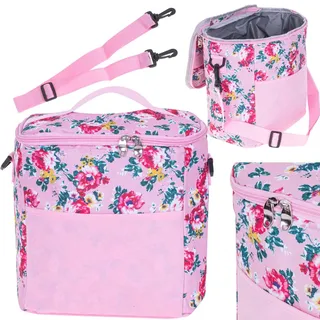 Thermotasche für Mittagessen, Strandpicknick, 11 l, rosa mit Blumen