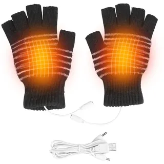 USB Fingerlos Fäustling Beheizbare Handschuhe, Waschbar Beheizbare Handschuhe, Pc Handschuhe für Radfahren, Wandern, Skifahren und Bergsteigen (Schwarz)
