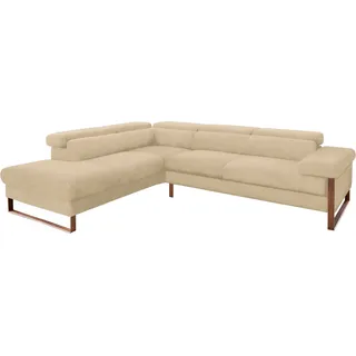 W.Schillig Ecksofa »finn, Designsofa mit tollem Sitzkomfort, bequem, L-Form« German Design Award 2016, Fußgestell Nussbaum natur, Breite 281 cm, beige
