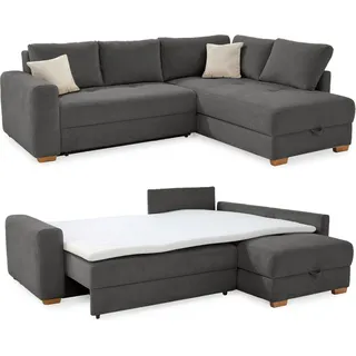 Ecksofa-Dauerschläfer Boxspring Federkerncouch Topper Stauraum Cord Dunkelgrau / 15211 - Grau