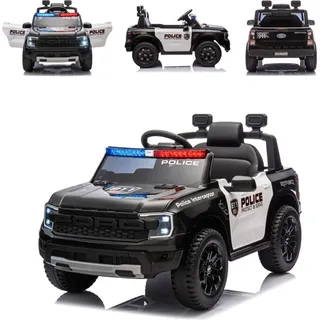 Chipolino Kinder Elektroauto Ford Police Bluetooth, Fernbedienung, Gurt, MP3 sschwarz - Schwarz