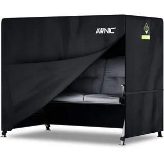 Awnic Hollywoodschaukel Abdeckung Schutzhülle Abdeckplane 2 Sitzer Wasserdicht Wetterfest Terrasse Abdeckplane für Hollywoodschaukel mit Kordelzug 420D 175X125X160cm