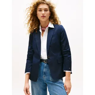 Kurzblazer TOMMY HILFIGER "COTTON SLIM BLAZER", Damen, Gr. 40, blau (schwarz night navy), Web, Obermaterial: 65% Baumwolle, 33% Lyocell, 2% Elasthan, unifarben, slim fit, Blazer Kurzblazer
