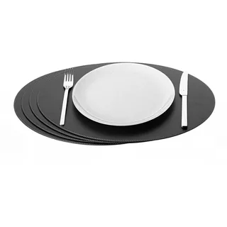 Nikalaz Oval Platzsets aus Recyceltem Leder, 4 Stück Tischsets, Tisch-Matten, Platzdeckchen 45.7 x 33 cm (Schwarz)
